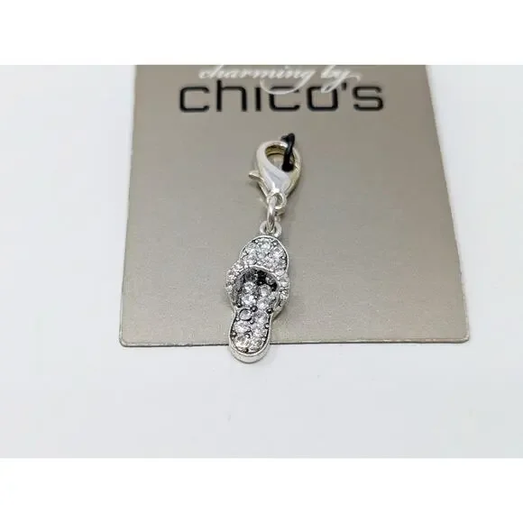 Charming by Chico's Charm Silver Tone Rhinestone Sandal Flip Flop New - Picture 2 of 3